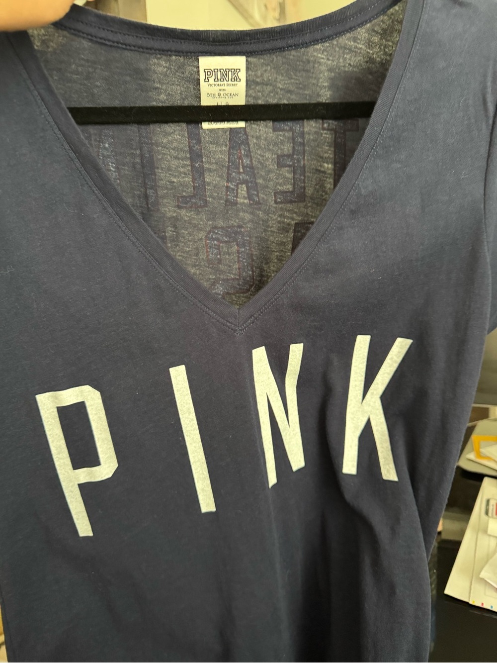 PINK Victoria's Secret Navy V-Neck Houston Astros Tee with White Pink Logo